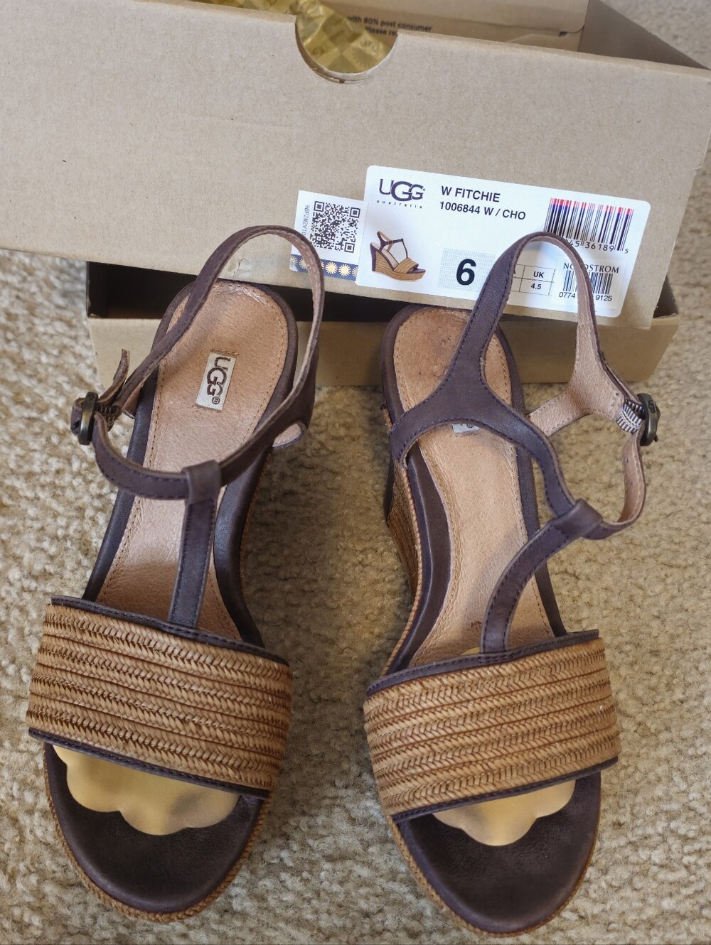 UGG Women's Chocolate Woven Wedge Sandals with Ankle Strap - Picture 4 of 6